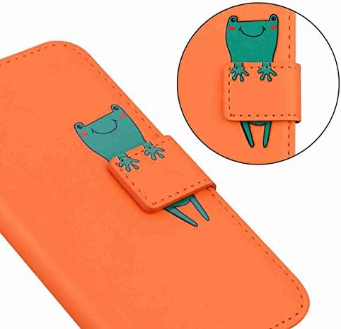Skyhewen iPhone XR Case, PU Leather Flip Wallet Cute Case for Women Girls with [Kickstand] [Magnetic Clasp] [Card Holder] [Animal Pattern] for iPhone XR, Orange & Frog