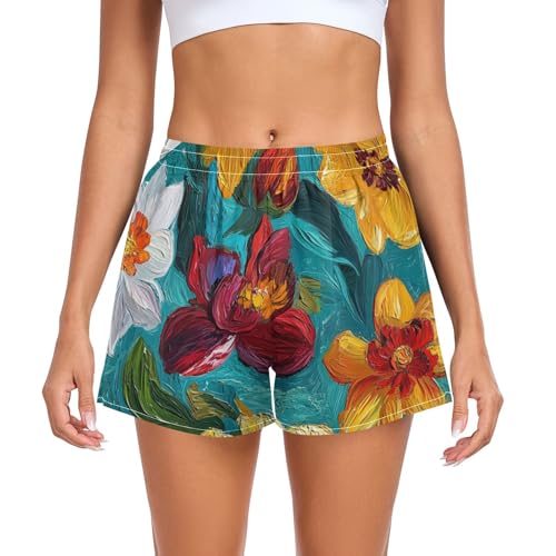 Autumn Flowers Orchid Athletic Shorts for Women Ouick Dry Girls Lounge Shorts for Biking Lounging Jogging Beach Short para Mujer L