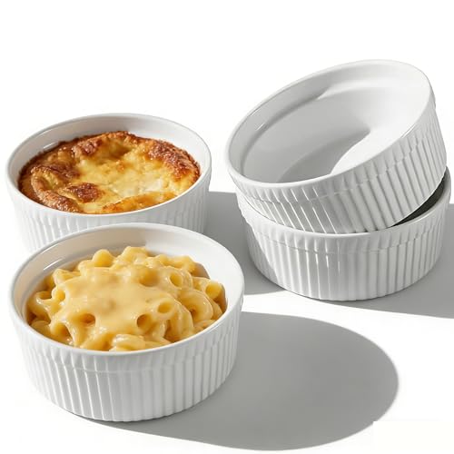 Cinf 10 oz Ceramic Ramekins Set of 4 White Souffl Baking Cups