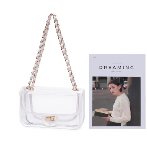 Image of Womens PVC Clear Purse Handbag with Chain Stadium Approved Clear Bag See Through Bag for Working and Concert