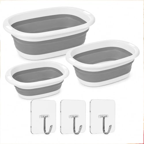 Image of 3 Pcs Collapsible Washing Up Bowls, Camping Foldable & Portable Wash Basin