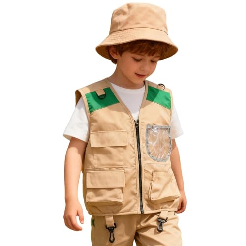 Kids Explorer Vest And Hat | Role Play Adventure Outfit, Explorer Costume Kit For Kid | Kid Safari Outfit Set | For Boy Girls Fishing Camping Hiking Trekking Park Backyard