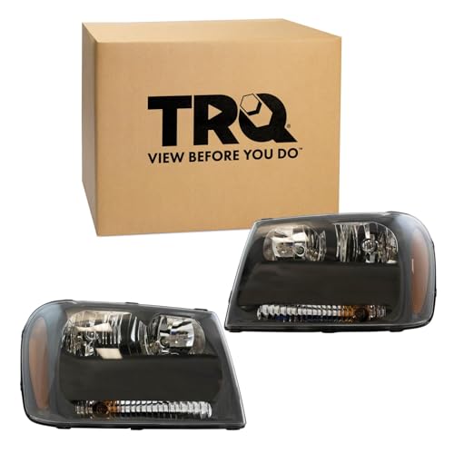 Image of TRQ Driver and Passenger Side Headlight Assembly Set Compatible with 2006-2009 Chevrolet Trailblazer without Full Width Grille Bar 2006 Chevrolet Trailblazer EXT without Full Width Grille Bar