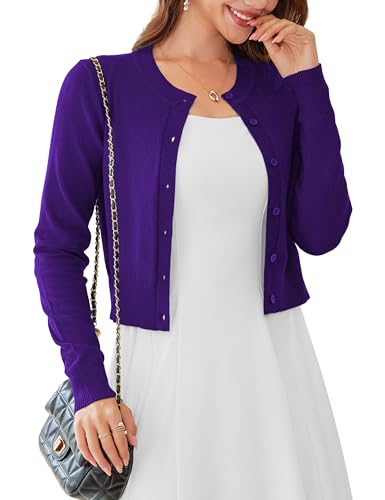 Image of LETDIOSTO Cropped Cardigan Bolero Shrug for Women, Button Down Long Sleeve Knit Sweater for Dresses,for Jeans, XS to XL