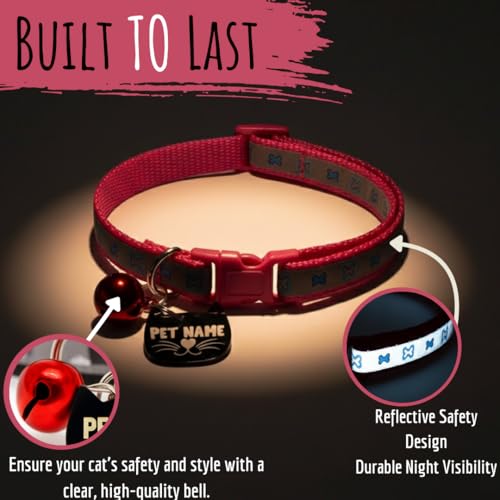 Image of PAWPRO HANDMADE Reflective Cat Collar with Custom ID Tag - Adjustable Collar with Bell for Cats & Small Dogs - Personalized Name Tag (Cotton Candy)