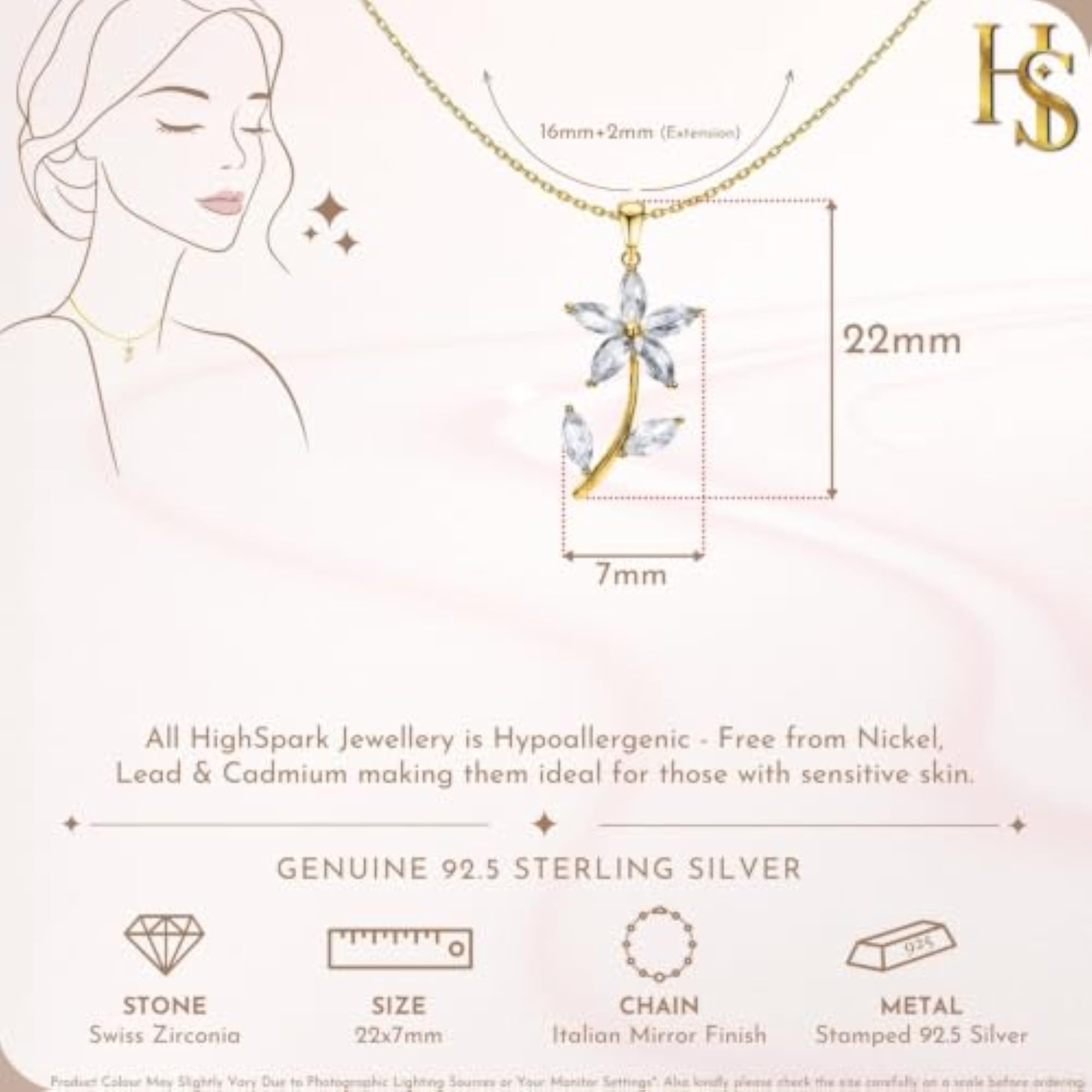 925 Silver Daisy Stem Pendant Necklace