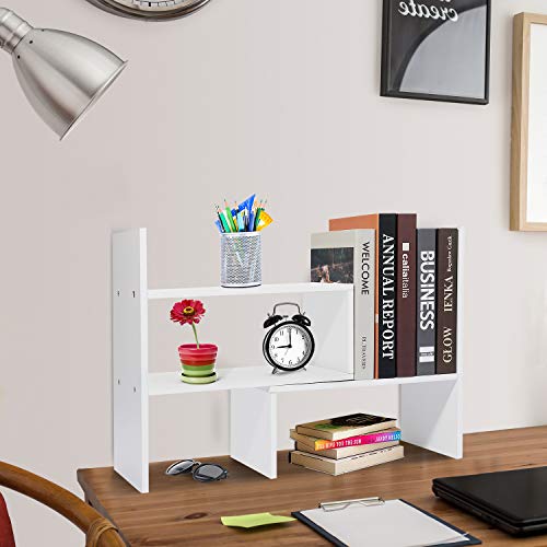 Hossejoy Wood Adjustable Desktop Storage Organizer Display Shelf Rack, Office Supplies Desk Organizer,White #TOP4