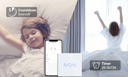 Image of QNQ SMART WiFi TOUCH SWITCH 3 SWITCHES + 1 UNIVERSAL SOCKET (10 amps each) 800 WATT /SWITCH GLASS : Elevate Your Home with Effortless Control Home Automation. fits in 4 module concealed board (GREY)