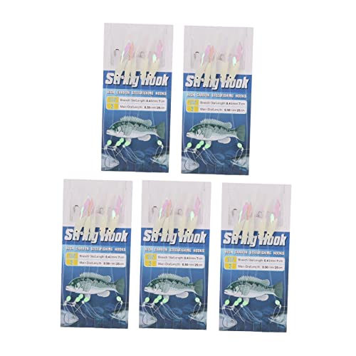 Set de 5 Señuelos de Pesca con Plumas Luminiscentes, Anzuelos de Acero al Carbono