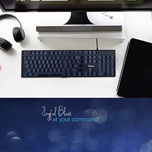 Image of FINGERS Gleaming BlueLit Wired Backlit Keyboard Spill Resistant | 3 Levels of Brightness | Works Well with Windows | Mac | Linux