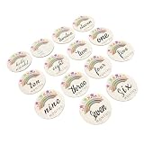 UTHCLO 14 pezzi Cards in Legno con Numeri Dipinti Decorazioni Creative per Foto Mensili Completo per Regalo Nascita e Gemelli Accessori Mesi Bambina