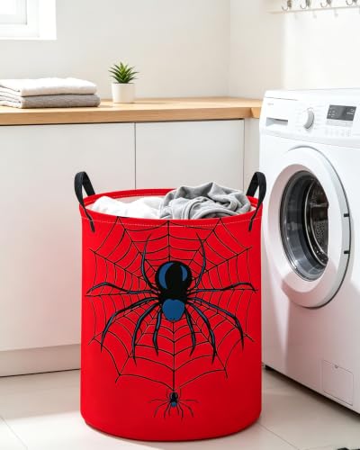 Image of ESSME Kids Laundry Basket,Spider Hamper Collapsible Canvas Waterproof Storage Bin for Boys, Cute Hamper,Gift Baskets(Red spider)