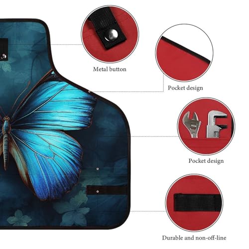 Delantal de trabajo con diseño de mariposa azul y 8 bolsillos miniatura 3