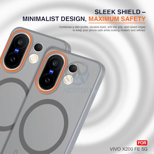 Image of AESTMO Vivo X200 FE 5G Back Cover | Slim Hard Shell | Matte Frosted Hard Back Translucent Back Cover for Vivo X200 FE 5G (Compatible with MagSafe Accessories, Grey)