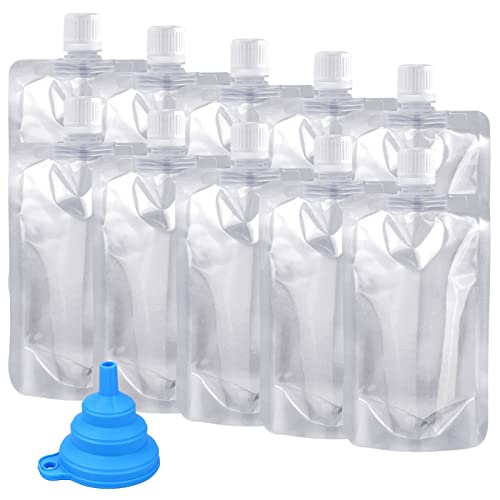 Cruise Plastic Flask, Rum Runners Concealable Drink Pouches with Funnel Kit, 8 oz, 10-Pack