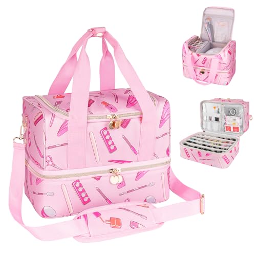 Jaffzora Nail Polish Organizer Case, Double Layers Nail Organizers and Storage, Holds 40 Bottles Gel...