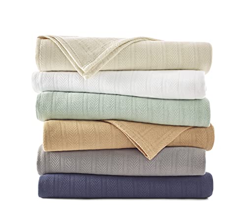 Vellux 1B07226 Cotton 360 Gsm Premium Breathable Cozy Lightweight Soft Chevron Weave Herringbone Blanket Machine Washable Bed Sofa All Seasons Layering Blankets, King, Beige #TOP7