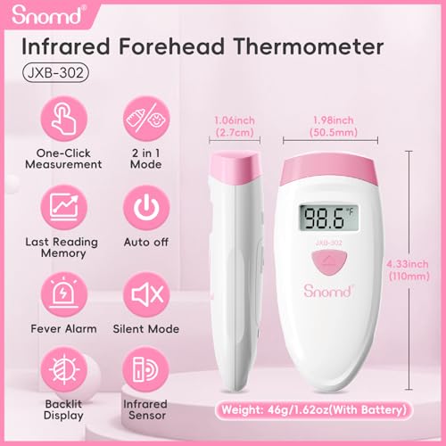 Image of Non-Touch Forehead Thermometer, Digital Infrared Thermometer 2 in 1 for Adult and Kids Baby Thermometer with Fever Alarm