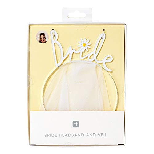 Talking Tables- Head Band and Veil Diadema y velo de novia para boda, fiesta de compromiso, talla única, Color blanco (Wht-Headband
