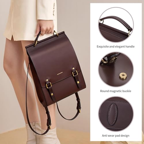 Image of Cnoles Leather Backpack Purse For Women Fashion Ladies Vintage Bag Casual School College Travel Backpacks Bookbag
