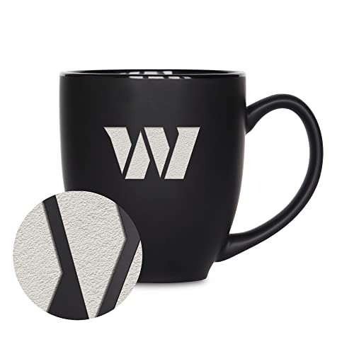 Image of Rico Industries NFL Football 15oz Personalized Laser Engraved Matte Black Ceramic Bistro Mug - For Hot or Cold Drinks