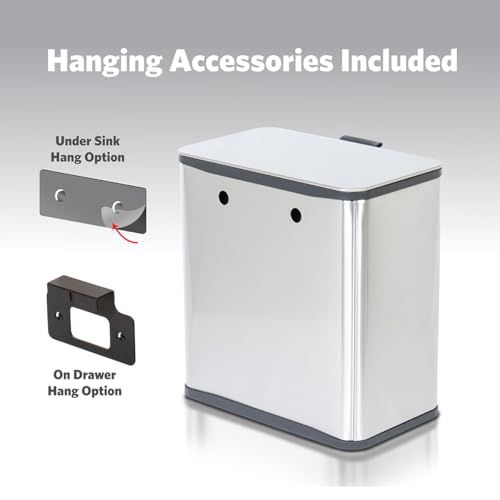 Glad Roomate Under Counter Trash Can - Space Saving Stainless Steel Waste Bin with Dual Lid and Clorox Protection - Small Trash Can for Kitchen Cabinet, Under Sink, or Bathroom, 1.5 Gallon (6L) by Glad - Image 6