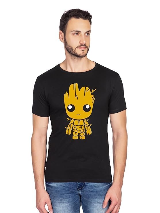 Men's Cotton Graphics Printed Black Tshirt(ThingsHate Half Black-3; Black)