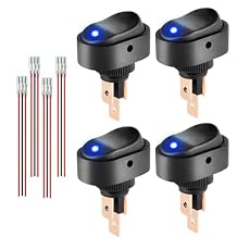 12V Blue LED Lighted Rocker Switch, LED Illuminated ON Off Toggle Switch 30A 3Pin SPST Oval Shaped Switch 12mm Hole for Car Truck RV Motorcycles Marine Boats, 4 PCS
