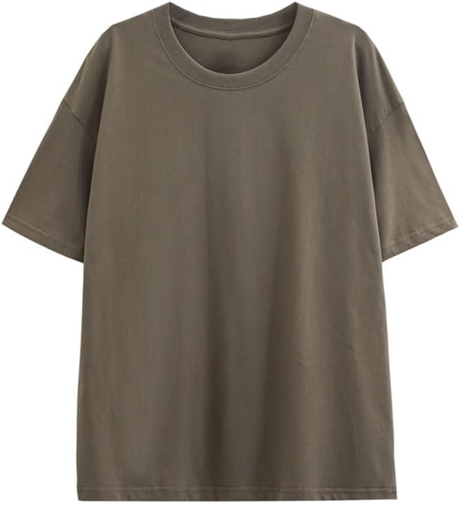 JSEIAJB Outdoor Cotton Sports Round-Neck Short-Sleeved Casual Breathable Sweat-Wicking T-Shirt Comfortable Versatile Vest(Brown-1,Medium)