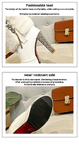 Purubylley Women's Winter Fur Warm Plush Ankle Boots,Fashion Rhinestones Deco Side Zipper Non-slip Warm Closure Chunky High Heel Snow Boots2