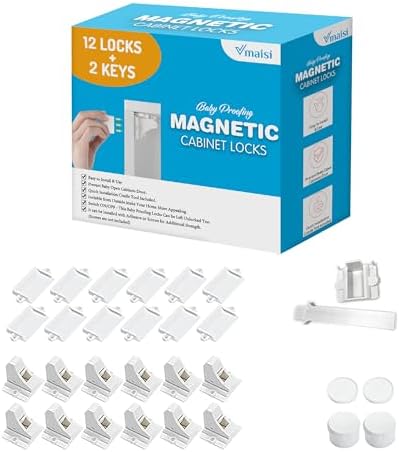 Vmaisi Adhesive Magnetic Cabinet Locks (12 Locks and 2 Keys)