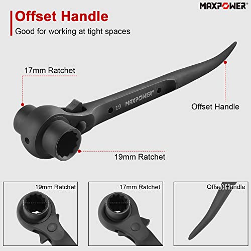 Maxpower 2 Pieces Spud Ratchet Set, 3/4 Inch X 7/8 Inch Dual Socket Spud Ratchet, 17Mm X 19Mm Metric Spud Ratchet Scaffold Wrench #TOP2