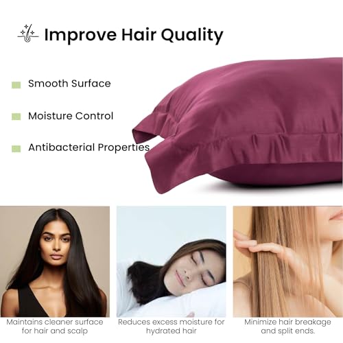 Image of Mush Bamboo Pillow Cover Set of 2 | 400 TC | 100% Bamboo Pillow Cover for Hair & Skin | Breathable, Silky Soft & Envelope Pillowcases for Hot Sleepers & Night Sweats | 17 inchx 27 inch (Crimson Wine, King)