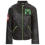 Minecraft Creeper Little Boys Faux Leather Moto Jacket Black 7-8