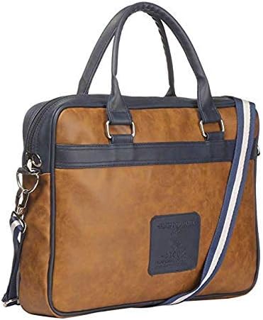 Crooz Leather messenger Bag With Laptop Compartment Unisex Laptop Bag Laptop Sleeve for all 15.6 inch Laptops for Men & Women- Tan Blue