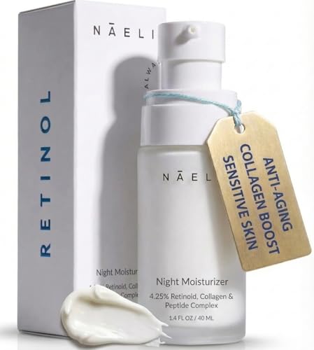 Retinoid Cream - 4.25% Retinol Night Moisturizer for Face & Neck with Collagen, Peptides & Hyaluronic Acid - Anti Aging Wrinkle Cream, Improves Skin Tone & Texture, 1.4 oz