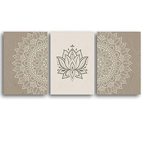 Toile Peinture Abstraite Mandala et Lotus 70x100cm pour Salon Boho