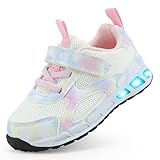 Floranate Toddler Light Up Shoes for Girls Fashion Funny LED Flashing Mesh Breathable Adorable Running Sneakers Size 5 Toddler (White Size 5)