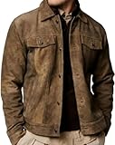 Cheemaz Suede Jacket for Men - Premium Suede Leather Bomber Jacket | Trucker Coat for Mens (as1, alpha, Large, regular, regular, Khaki)