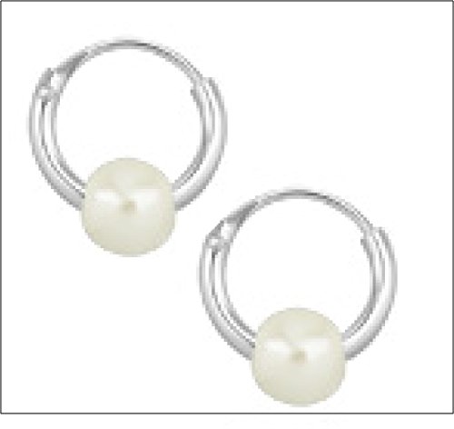 Ultra Small SILVER & Pearl HOOP Earrings, 8mm,endless hoops,nose,cartilage,ears,lips