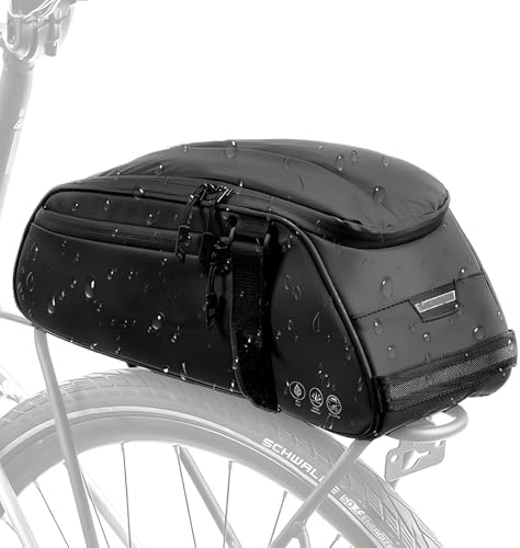 WOTOW Reflective Rear Rack Bag, Water Resistant Bike Saddle Panniers for Bicycles Ebike, 8L Trunk Cycling Back Seat Cargo Carrier Storage Pouch With Shoulder Strap for Travel Commute