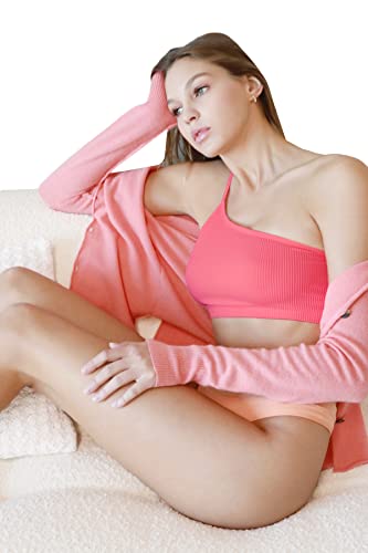 Nikibiki Women Seamless One Shoulder Ribbed Bralette, Made In U.s.a, One Size (Bubble Gum) #TOP1