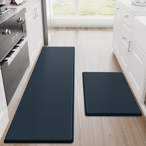 Image of StepRite Kitchen Mats, 2PCS Kitchen Rugs, Cushioned Anti Fatigue Kitchen Mats for Floor, Non-Slip Standing Desk Mat, Waterproof Kitchen Rug Set for Floor, Office, 17.3 inchx30 inch+17.3 inchx59 inch, Dark Charcoal