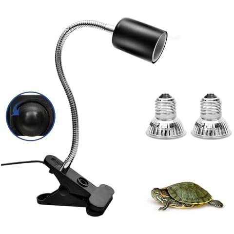 Techsea Reptile Heat Lamp with 360° Rotatable Clips, UVA + UVB Spectrum, 2 Light Bulbs (Black-1 Pack) Cover