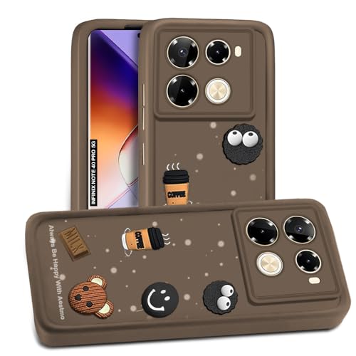 Image of AESTMO Back Case Cover for Infinix Note 40 Pro 5G | Cute Fun Cartoon 3D Ball | Coffee Silicone Case | Full Body Protection | Camera Protection Back Cover for Infinix Note 40 Pro 5G (Brown)