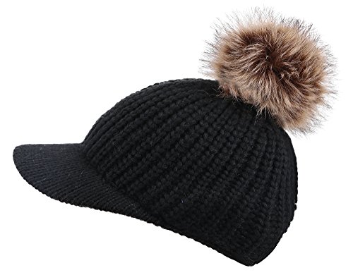 Arctic Paw Kids Cable Knit Beanie with Faux Fur Pompom and Brim Shade3