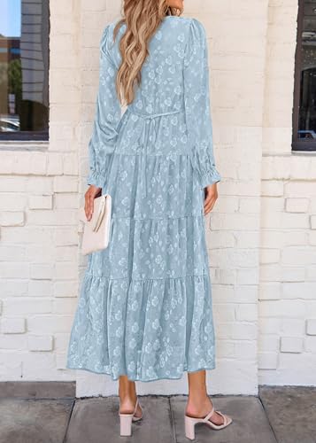 Image of KIRUNDO Spring Wedding Guest Dresses for Women 2026 Maxi Floral Long Sleeve Elegant Ruffle Tiered Flowy Party Long Dress