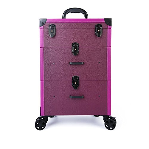 Carretilla Peaceip Tres Pisos cajón Tipo cosmética Caso de la PU Herramienta de Belleza Tatuaje Trolley Kit de manicura (Color : Purple Lychee Pattern)