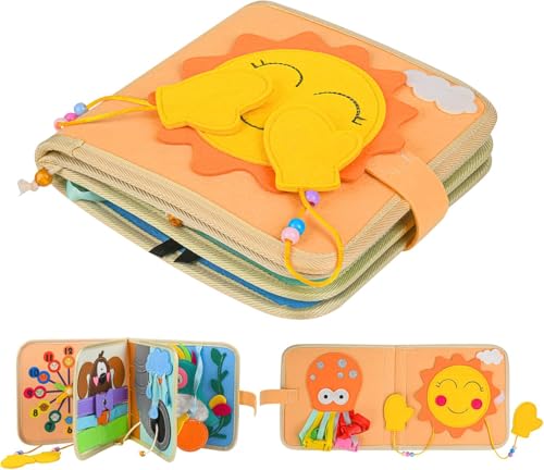 Quiet Book A partire da 1 anno | Libro in tessuto per bambini | Libro in feltro Montessori | Libri per bambini in tessuto morbido apprendimento precoce abilità di vita giocattolo educativo 3D feltro a