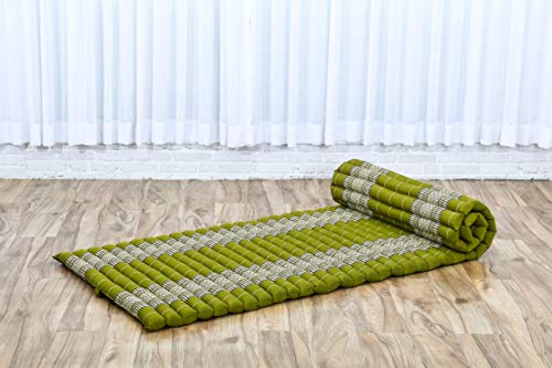 Leewadee Rollable Floor Mat M – Comfortable And Rollable Thai Mattress, Soft Massage Mat Filled With Eco-Friendly Kapok, Perfect To Use As A Sleeping Mat 75 X 28 Inches, Green #TOP5
